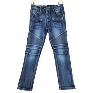 Unbranded Mens Jeans 30x29 Slim Fit Biker Double Knee Motorcycle Distressed